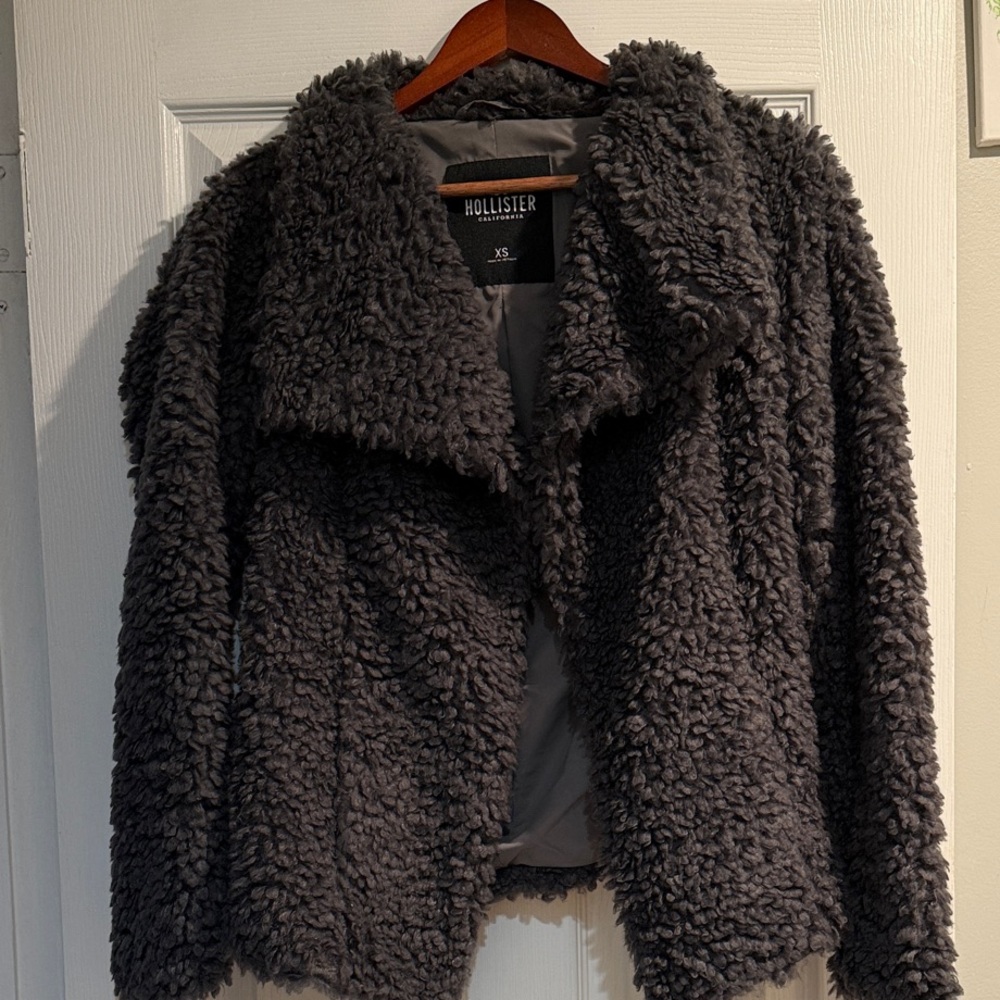Hollister Women's Dark Gray Teddy Jacket